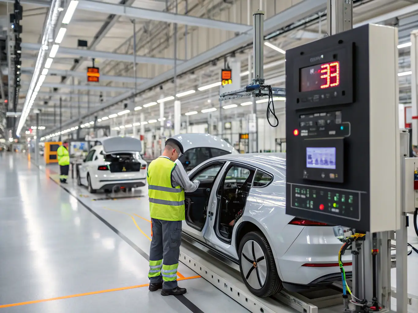 An industrial manufacturing plant with heavy machinery operating efficiently, powered by Biofuel Plus diesel, highlighting the benefits of reduced emissions and improved performance.